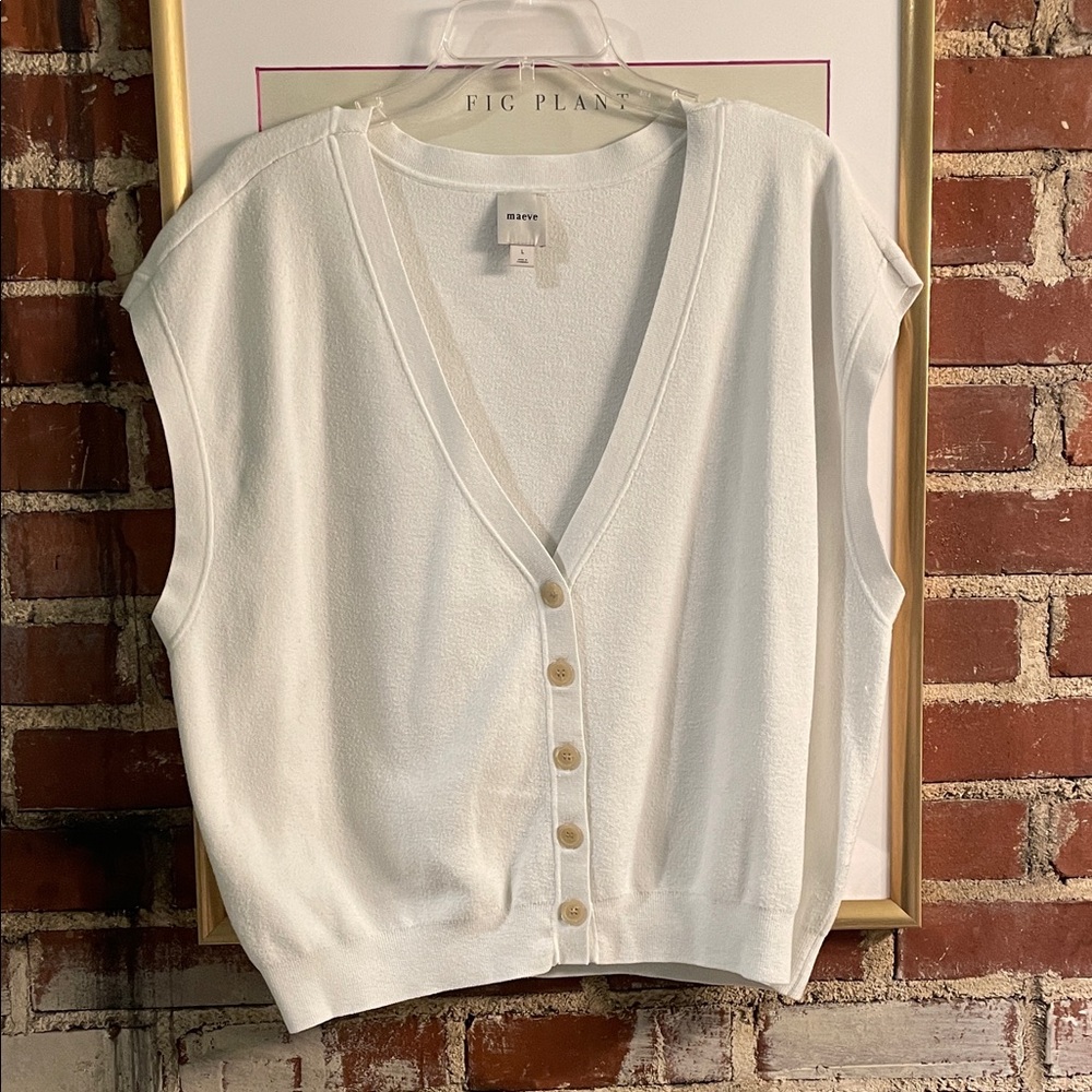 Maeve Ivory Sleeveless Button-Up Knit Vest